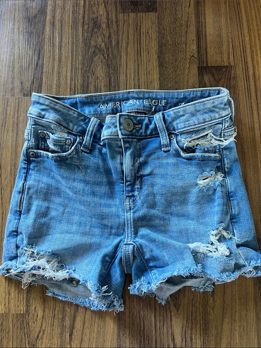 American Eagle Outfitters Light Blue Distressed Denim Cutoff Shorts
